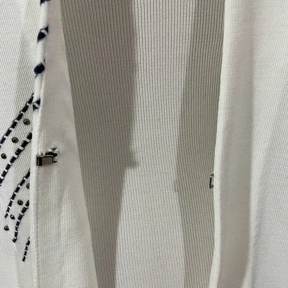 Ming Wang Embroidered Knit Cardigan Jacket - White - Small - Picture 12 of 16